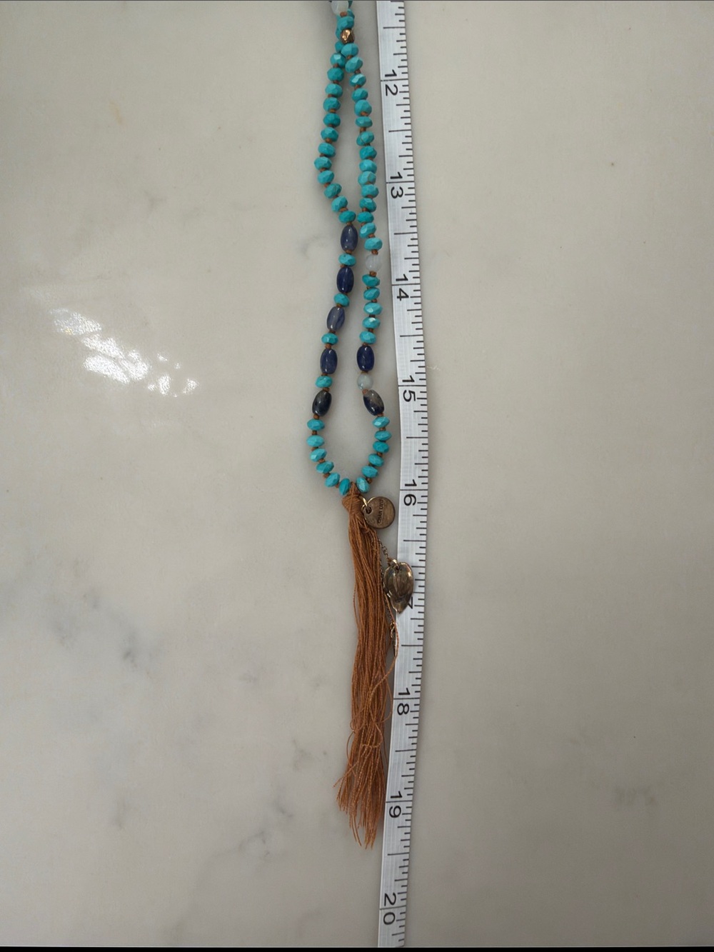 Chan Luu Turquoise and Navy Beaded Tassel Necklace - Picture 5 of 7
